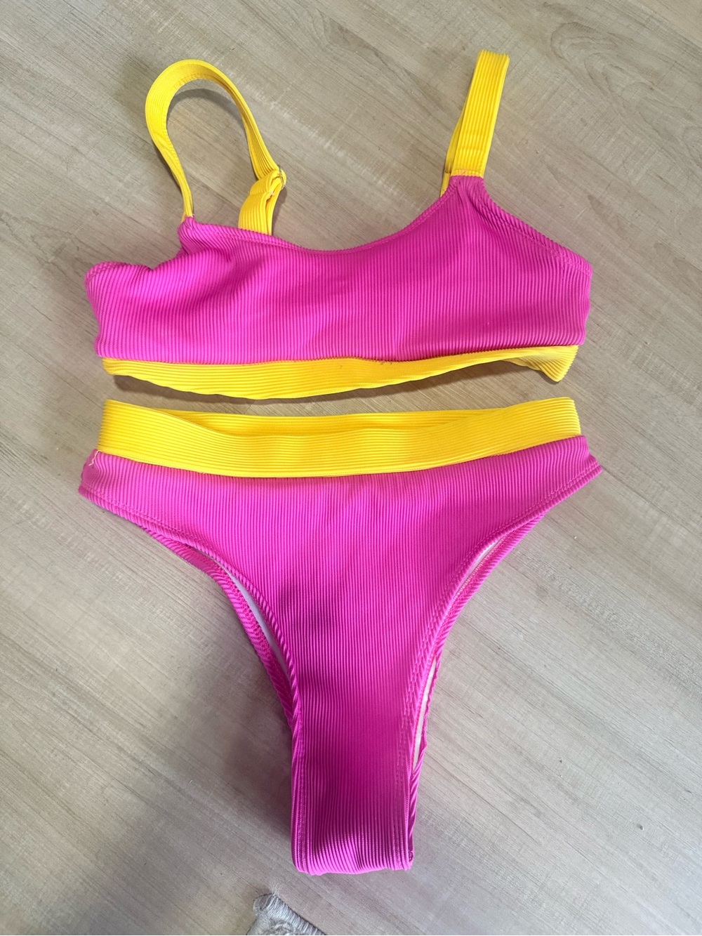 Women’s small Pink and Yellow Two-Piece Swimsuit